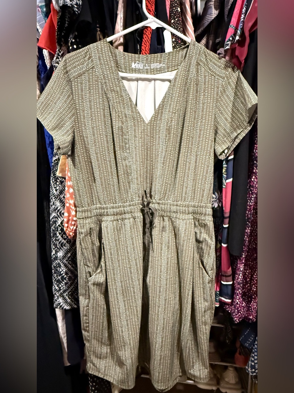 REI Co-op Aoraki Travel Dress Green Printed UPF 50 Size S - Picture 2 of 10